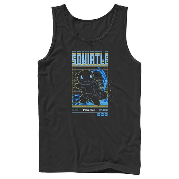 Men's Pokemon Squirtle Retro Grid Tank Top Black 2X Large