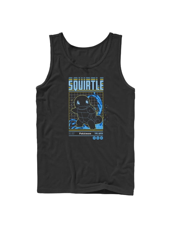Men's Pokemon Squirtle Retro Grid Tank Top Black 2X Large