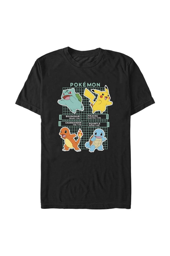 Men's Pokemon Starters Grid Pokedex Graphic Tee Black Medium