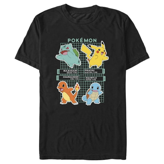 Men's Pokemon Starters Grid Pokedex Graphic Tee Black Medium