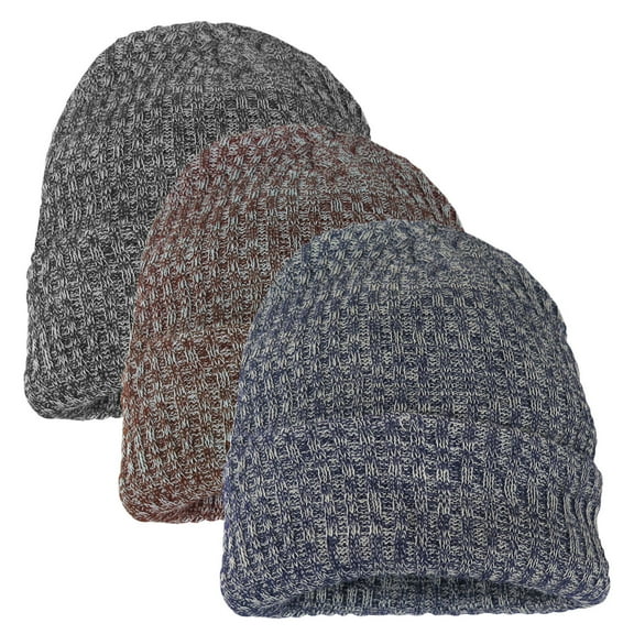 Men's Polar Extreme 3-Ply Heavy Ribbed Knit Marl Beanie Cuff Cap  (Brown)