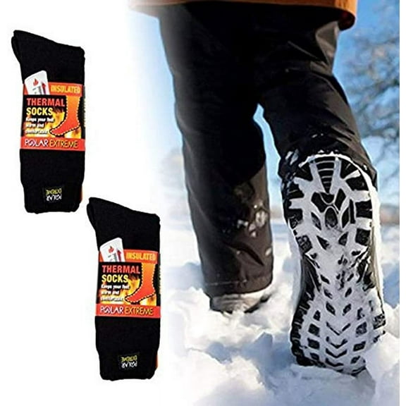 Men's Polar Extreme Super Warm Extra Heavy Thermal Acrylic Winter Socks (Black & Black)