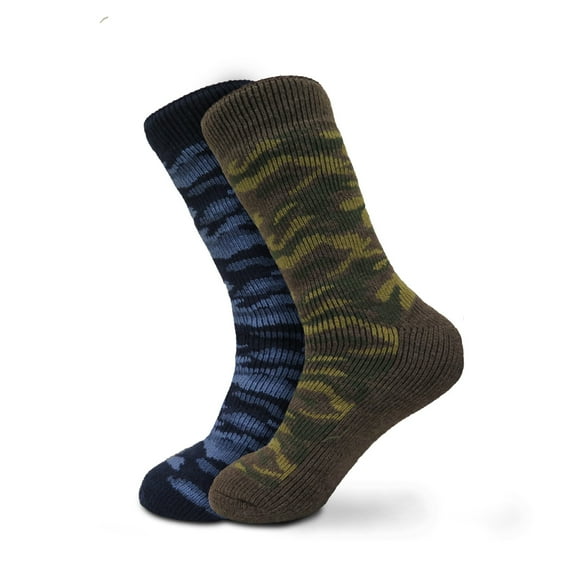 Men's Polar Extreme Super Warm Extra Heavy Thermal Acrylic Winter Socks (Camo Green & Blue)