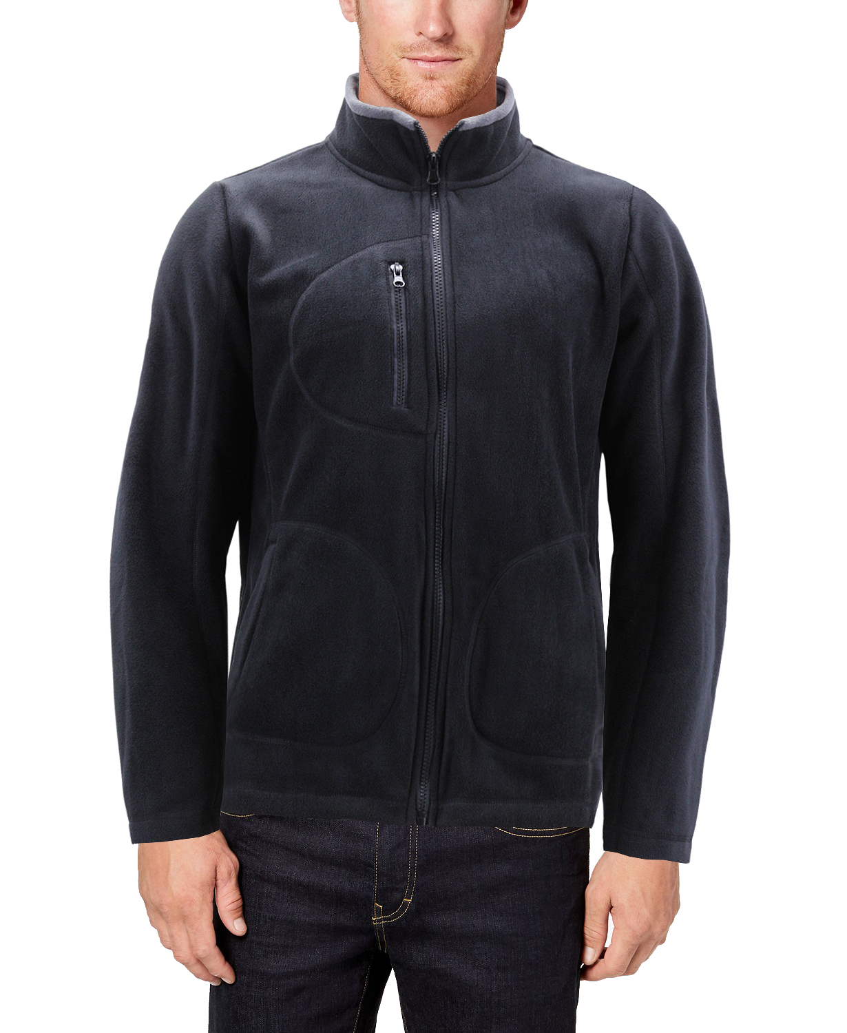Men's Polar Fleece Full Zip-Up Collared Sweater Lightweight Warm Sweater Jacket (XL, Black) - image 1 of 3