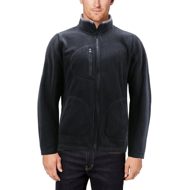 Men's Polar Fleece Full Zip-Up Collared Sweater Lightweight Warm Sweater Jacket (XL, Black)