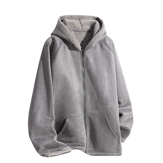 Men's Polar Fleece Hoodie with Pockets Winter Warm Full Zip Solid Color Long Sleeve Hooded Sweatshirts for Men (Gray M)