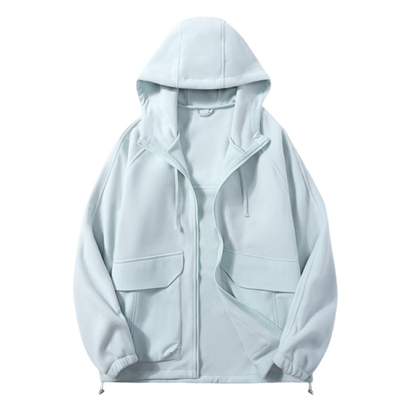 Men's Polar Fleece Hoodie with Pockets Winter Warm Full Zip Solid Color Long Sleeve Hooded Sweatshirts for Men (Light Blue L)