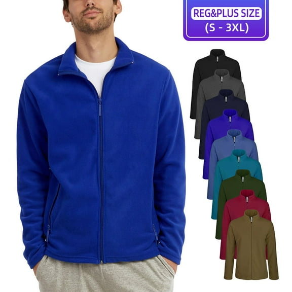 Men’s Polar Fleece Jacket with Pockets Full Zip Up S-3XL Long Sleeve Fuzzy Casual Warm Coat Sweatshirts Outerwear Spring Fall Winter Menswear Outdoor