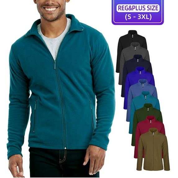Men’s Polar Fleece Jacket with Pockets Full Zip Up S-3XL Long Sleeve Fuzzy Casual Warm Coat Sweatshirts Outerwear Spring Fall Winter Menswear Outdoor