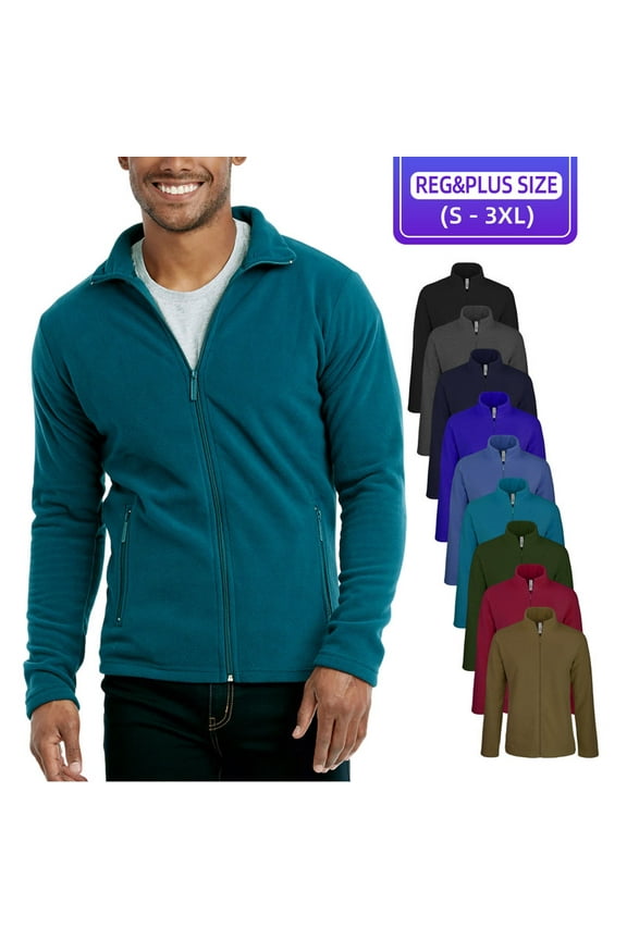 Men’s Polar Fleece Jacket with Pockets Full Zip Up S-3XL Long Sleeve Fuzzy Casual Warm Coat Sweatshirts Outerwear Spring Fall Winter Menswear Outdoor