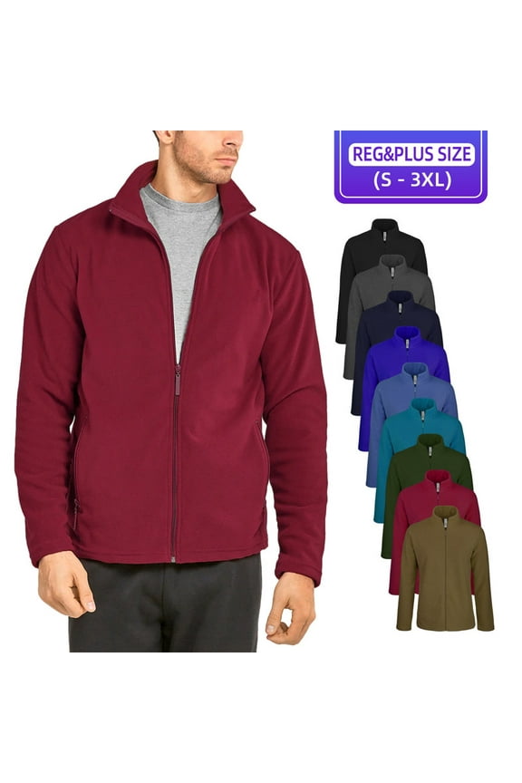 Men’s Polar Fleece Jacket with Pockets Full Zip Up S-3XL Long Sleeve Fuzzy Casual Warm Coat Sweatshirts Outerwear Spring Fall Winter Menswear Outdoor