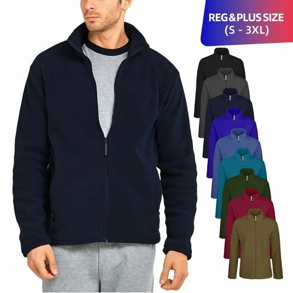 Men’s Polar Fleece Jacket with Pockets Full Zip Up S-3XL Long Sleeve Fuzzy Casual Warm Coat Sweatshirts Outerwear Spring Fall Winter Menswear Outdoor