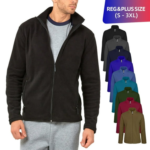 Men’s Polar Fleece Jacket with Pockets Full Zip Up S-3XL Long Sleeve Fuzzy Casual Warm Coat Sweatshirts Outerwear Spring Fall Winter Menswear Outdoor