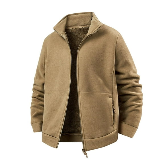 Men's Polar Fleece Jackets Thick Soft Plush Fleece Lined Winter Warm Coats Outdoor Zip Up Jacket with Pockets (3XL, Khaki)
