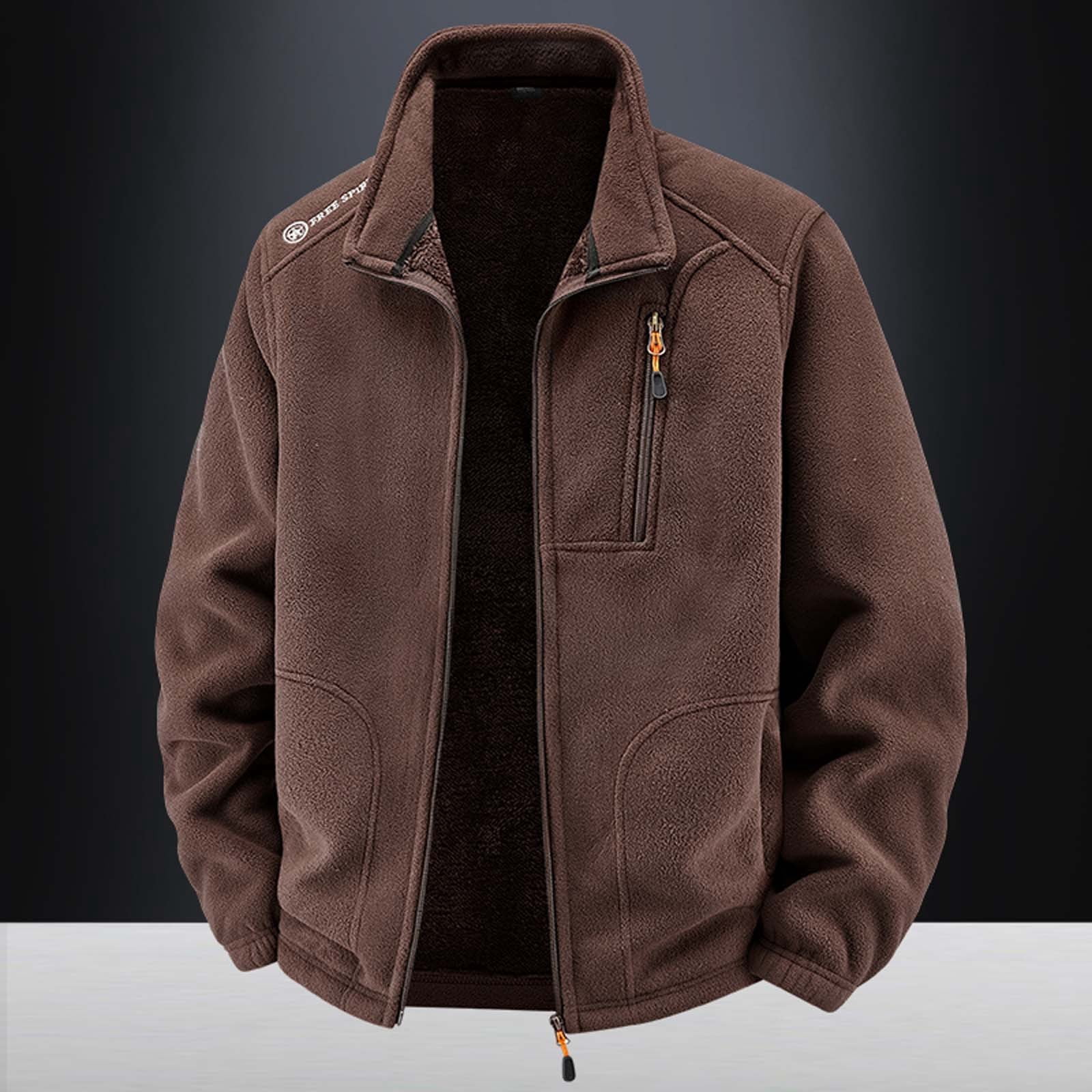Men's Polar Lined Jacket Warm Full Zip Up Thick Jacket Soft