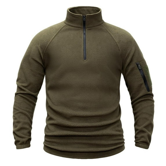 Men's Polar Fleece Pullover Top Long Sleeve 1/4 Zipper Mock Neck Casual Winter Warm Solid Tops Shirt (3XL, Army Green)