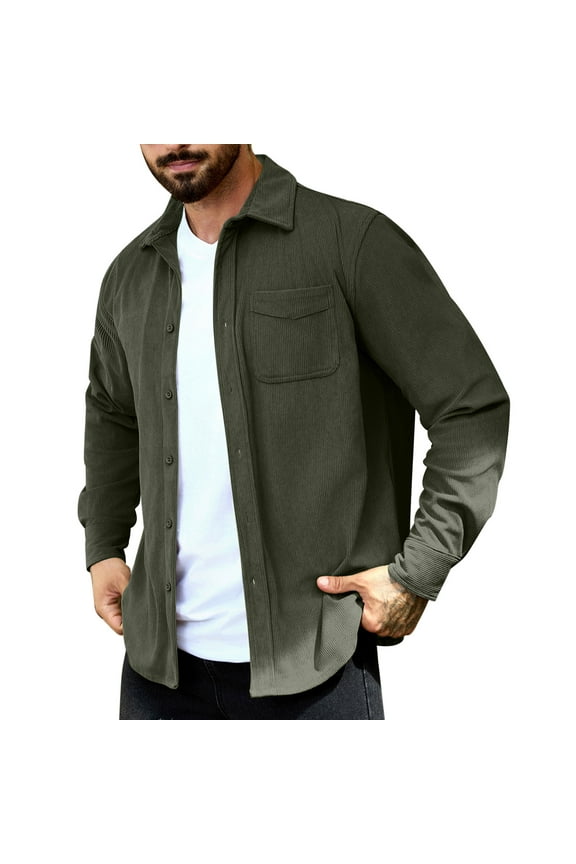 Men's Polar Fleece Shirt Jacket Long Sleeve Casual Button Down Shirts Shacket with Pockets Army Green M
