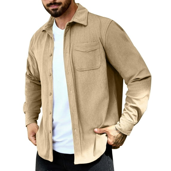 Men's Polar Fleece Shirt Jacket Long Sleeve Casual Button Down Shirts Shacket with Pockets Khaki XXL