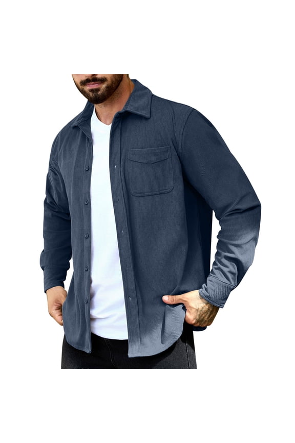 Men's Polar Fleece Shirt Jacket Long Sleeve Casual Button Down Shirts Shacket with Pockets Navy XXXL