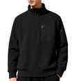 thumbnail image 1 of Men's Polar Fleece Thick Shirt Long Sleeve Quarter Zip Stand Collar Solid Pullover Top with Zippered Pockets Black XL, 1 of 4