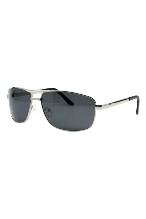 Men's Polarized Lens Sunglasses Rectangle Curved Metal Frame Spring Hinge Silver