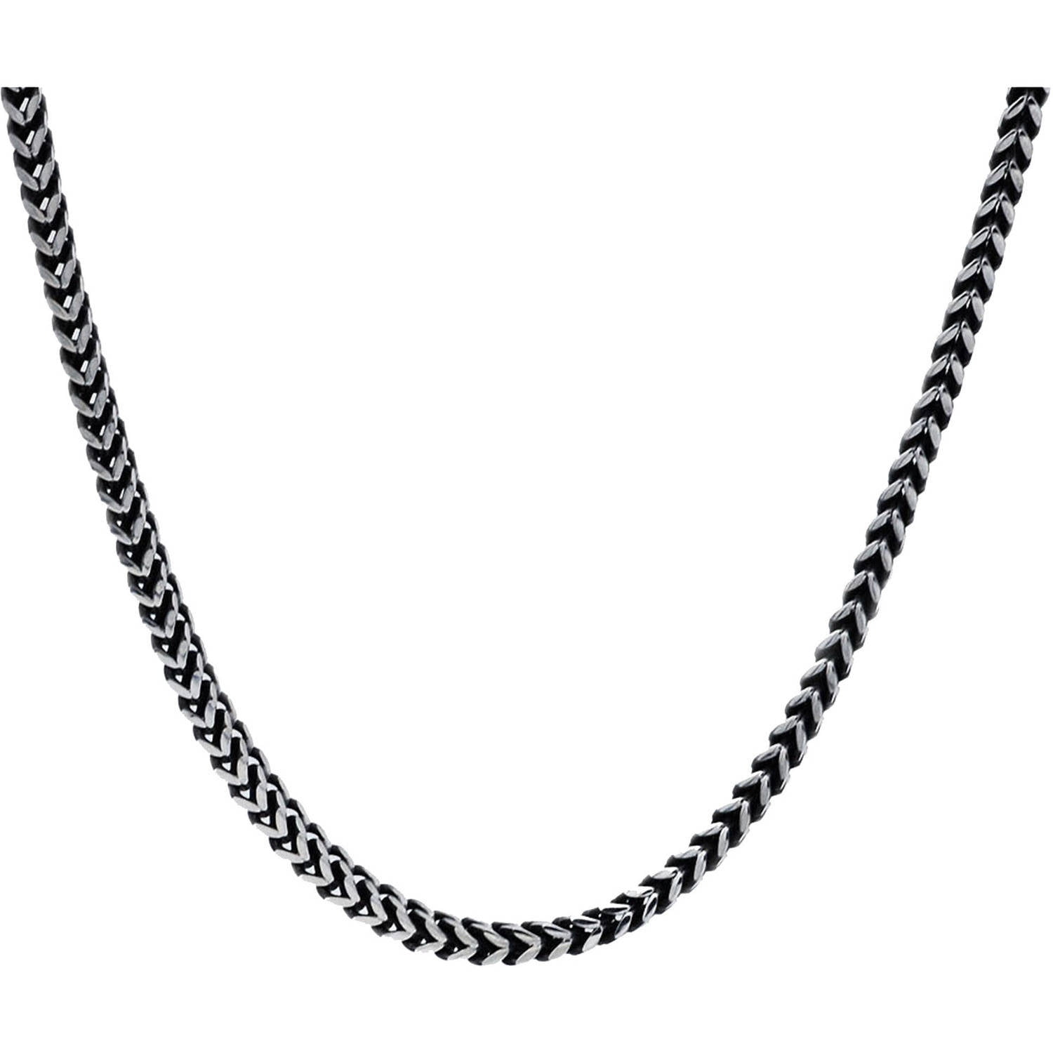 Men's Polished Black/Steel Stainless Steel Franco Chain, 24"