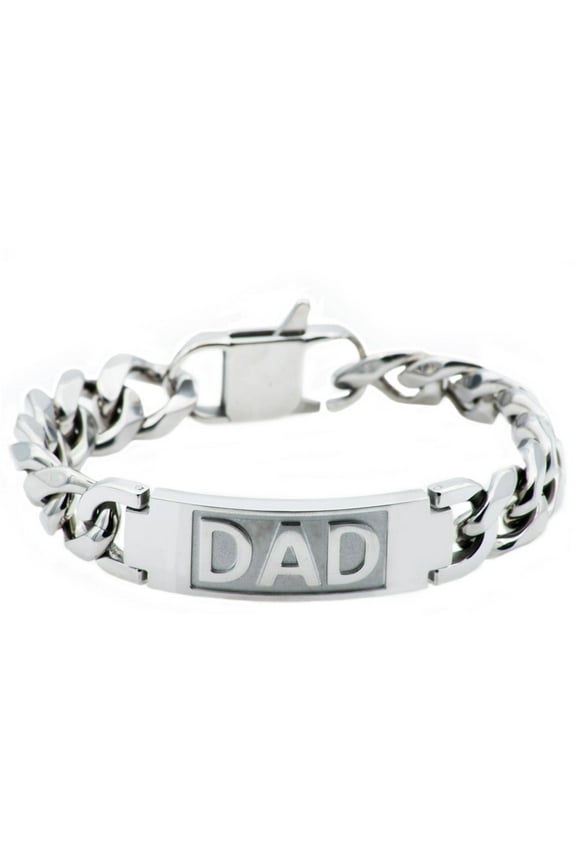 Men's Polished Stainless Steel "DAD" ID Curb Link Bracelet, 8.75"
