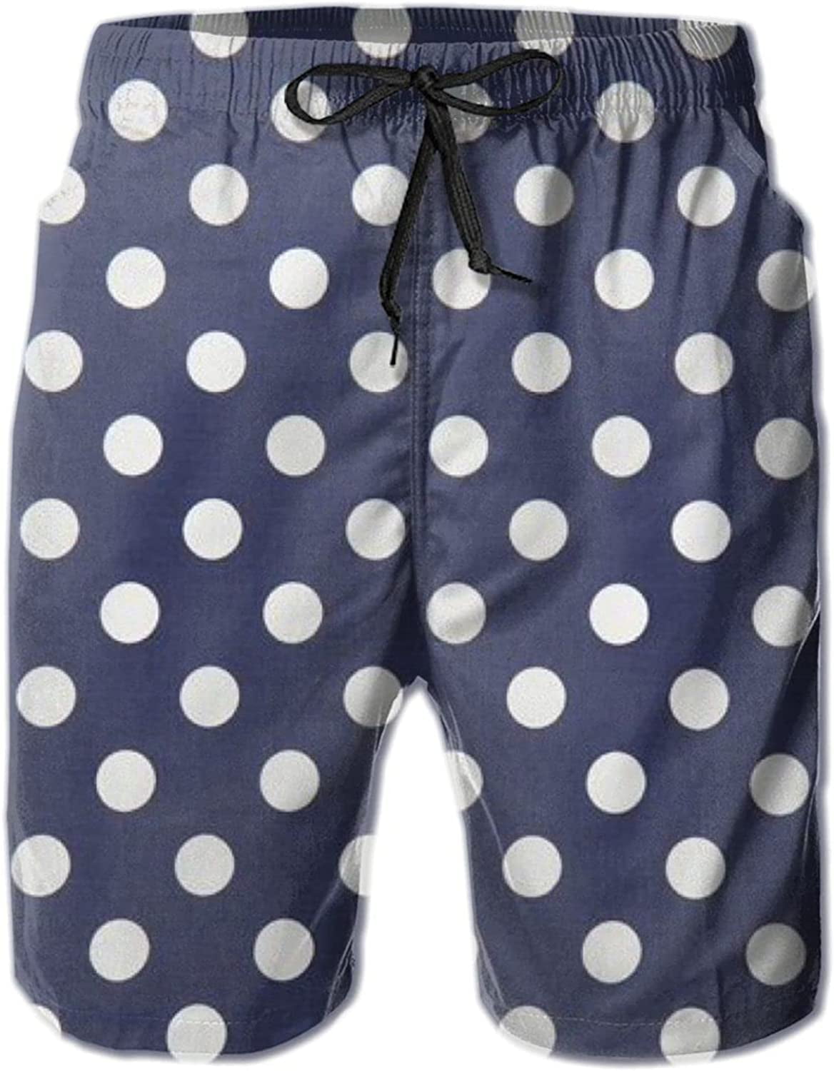 Men's Polka Dot Navy Pattern Swim Trunks Quick Dry Summer Surf