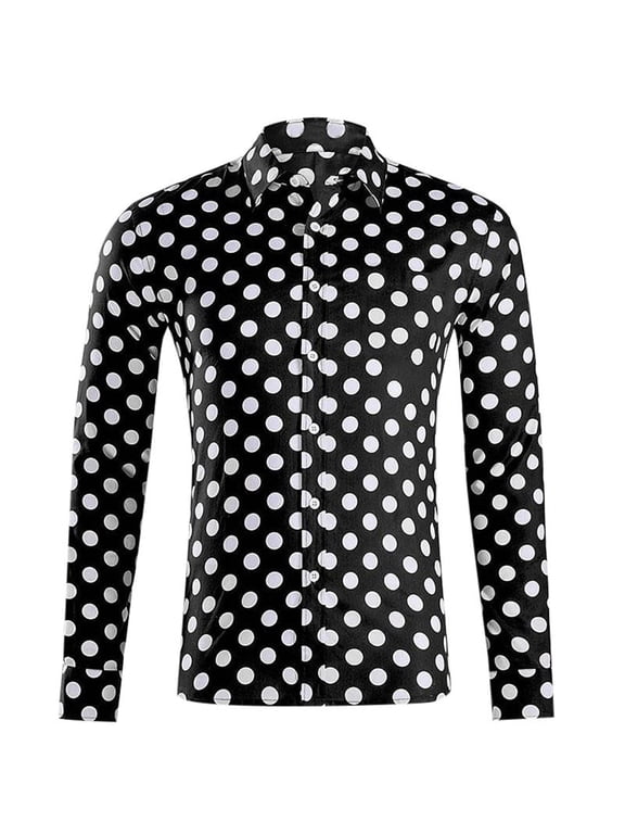 Men's Polka Dot Shirt Flip Collar Long Sleeve Streetwear Top Daily Lightweight Classic Tee