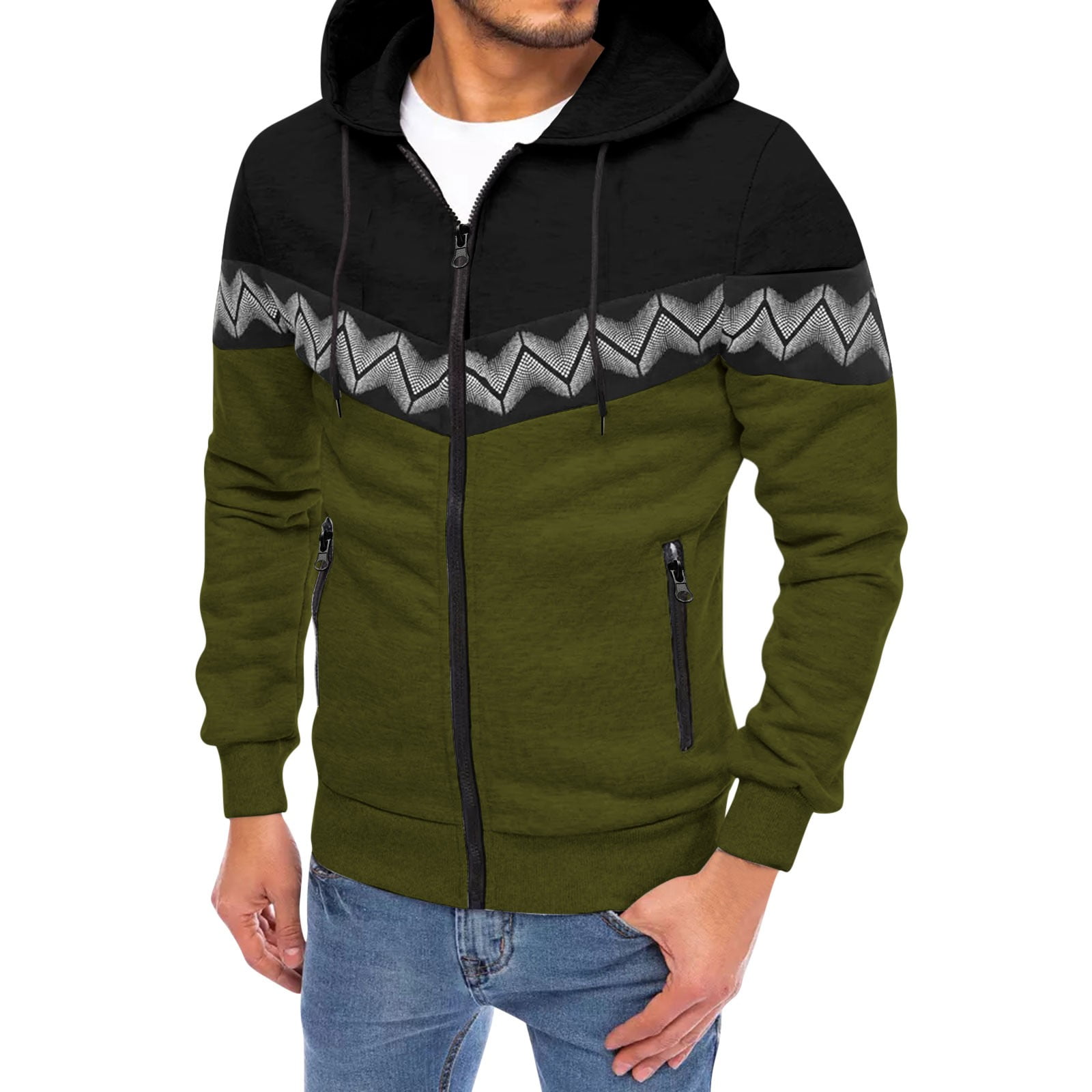 Men'S Polka Dot Three-Dimensional Curve Zipper Sweatshirt Hooded Jacket ...