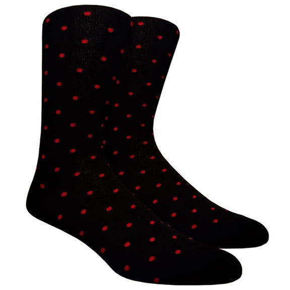 Men's Polka Dots Dress Crew Fashion Casual Socks, Black/Red, 10-13 - 1 Pair