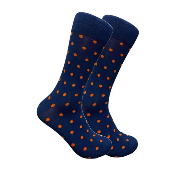 Men's Polka Dots Dress Crew Fashion Casual Socks, Navy/Orange, 10-13 - 1 Pair