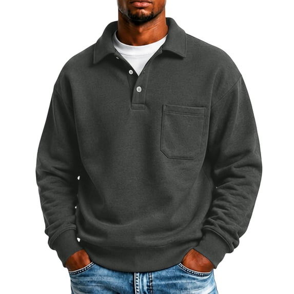 Men's Polo Collar Sweatshirt Long Sleeve Pullover Top with Chest Pocket Relaxed Casual Fall Sweatshirts