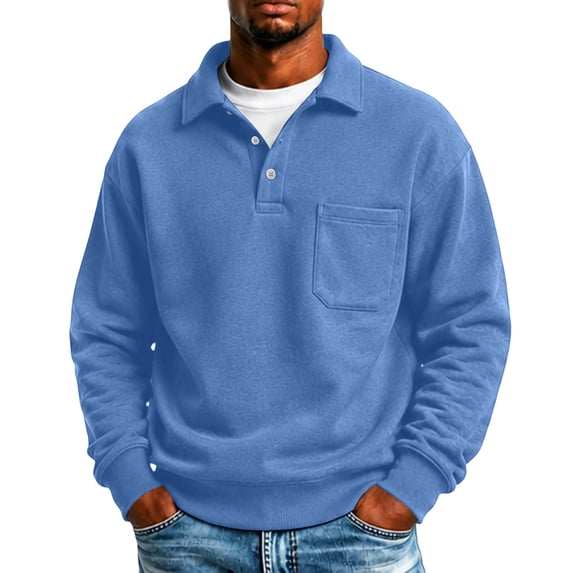 Men's Polo Collar Sweatshirt Long Sleeve Pullover Top with Chest Pocket Relaxed Casual Fall Sweatshirts