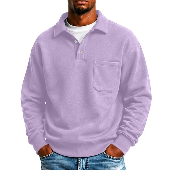 Men's Polo Collar Sweatshirt Long Sleeve Pullover Top with Chest Pocket Relaxed Casual Fall Sweatshirts