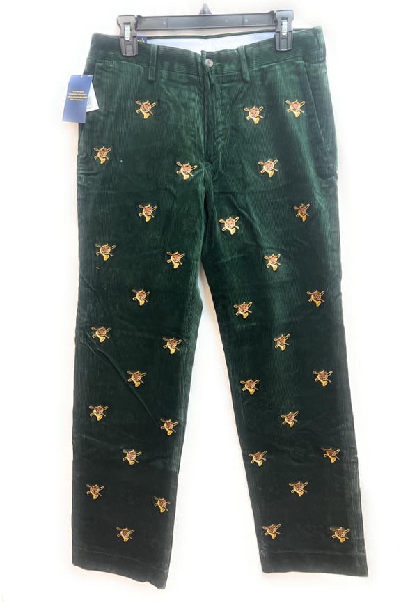 Men's Polo Ralph Lauren Embroidered Fox Corduroy Pants, Green, 30X30