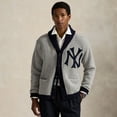 thumbnail image 1 of Men's Polo Ralph Lauren Gray New York Yankees Wool Shawl Button-Up Cardigan, 1 of 6