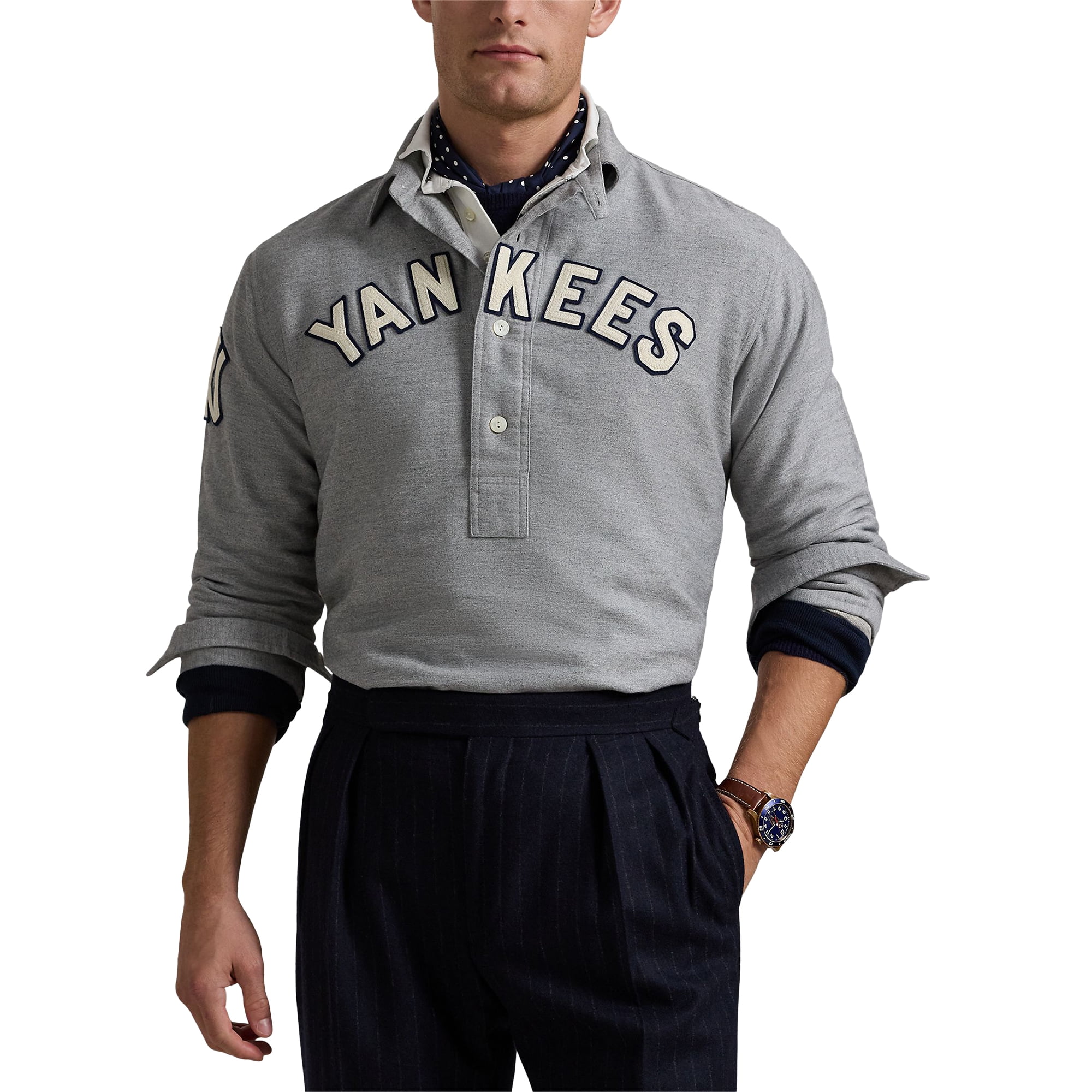 POLORALPHLAUREN×NEWYORKYANKEES Men's Polo Ralph Lauren Heather Gray New York Yankees Fielder Long