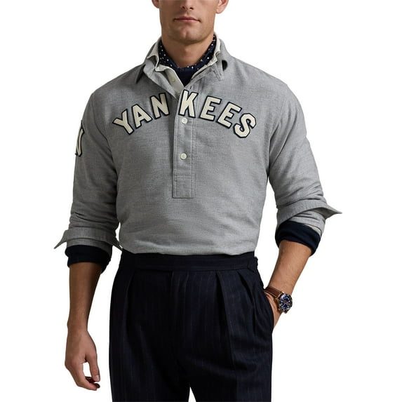 Men's Polo Ralph Lauren Heather Gray New York Yankees Fielder Long Sleeve Polo