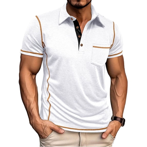 Men's Polo Shirt Breathable Short-Sleeve Button-Down Collar Slim-Fit Top Casual Workwear Tee
