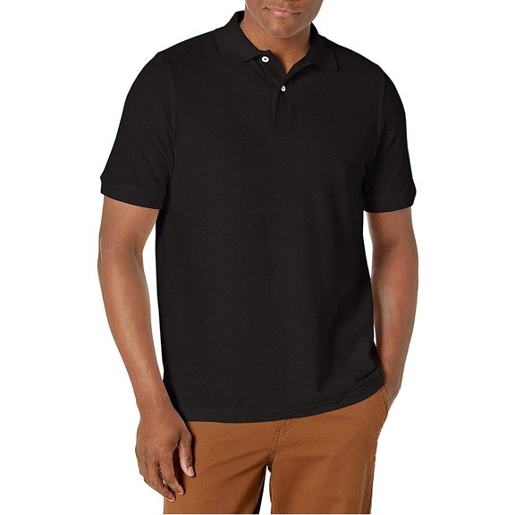 Men's Polo Shirt Casual Cotton Blend Short Sleeve Jersey Casual Plain T-Shirt, Black, 3XL