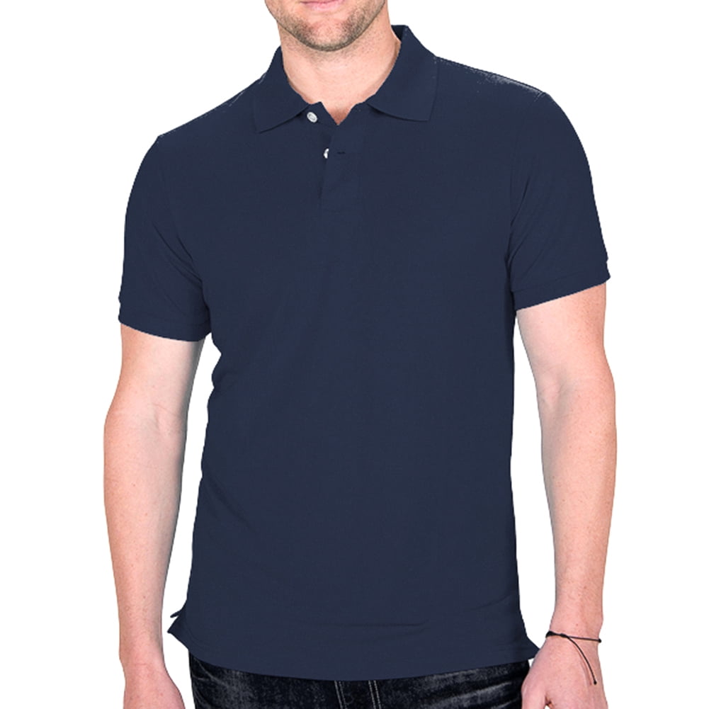 Men\'s Polo Shirt Casual Cotton Blend Short Sleeve Jersey Casual Plain T- Shirt, Navy, 2XL