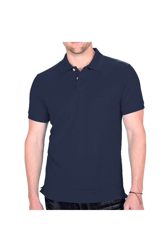 Men's Polo Shirt Casual Cotton Blend Short Sleeve Jersey Casual Plain T-Shirt, Navy, M