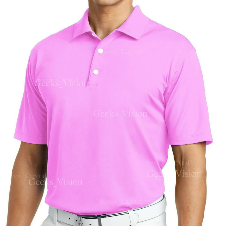 Men's Polo Shirt Dri-Fit Golf Sports Cotton T Shirt Jersey Casual Short  Sleeve, M 38-40, Light Pink
