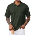 thumbnail image 1 of Men's Polo Shirt Knit Textured Stretchy Casual Short Sleeve Collared Button Split Loose Fit Summer Golf Shirts,L, 1 of 5