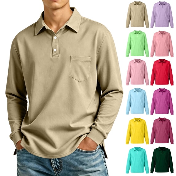 Men's Polo Shirt Long Sleeve Athletic Performance Shirts Golf Shirt with Pocket