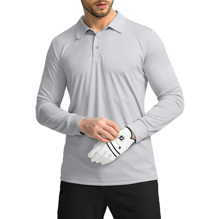 Men's Polo Shirt Long Sleeve Golf Shirts Lightweight UPF 50+ Sun Protection  Cool Shirts for Men Work Fishing Outdoor(Light Grey, XL)
