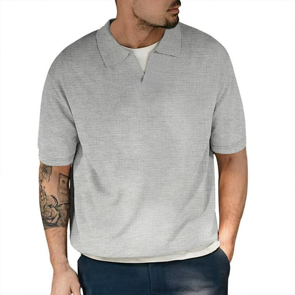 Men's Polo Shirt Muscle Short Sleeve V Neck Stretch Casual Slim Fit Vintage Casual Golf T-Shirt