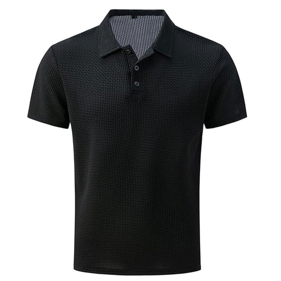 Men's Polo Shirt, Quick Dry Short Sleeve Golf Shirt, Beer Belly Collared Textured Shirt, Button-Up Collar, Elastic Knit Material, Lightweight and Breathable, Solid Color Casual and Sports Wear