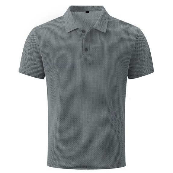 Men's Polo Shirt, Quick Dry Short Sleeve Golf Shirt, Beer Belly Collared Textured Shirt, Button-Up Collar, Elastic Knit Material, Lightweight and Breathable, Solid Color Casual and Sports Wear